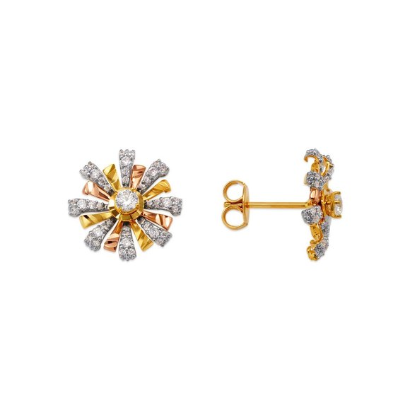 14 REAL GOLD Fancy Flower CZ Stud Earrings 14.5 MM - Picture 2 of 4